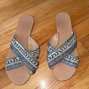 London Fog Blue and White Beaded Sandals